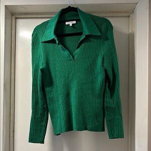 & Other Stories Green Ribbed Collared Shirt